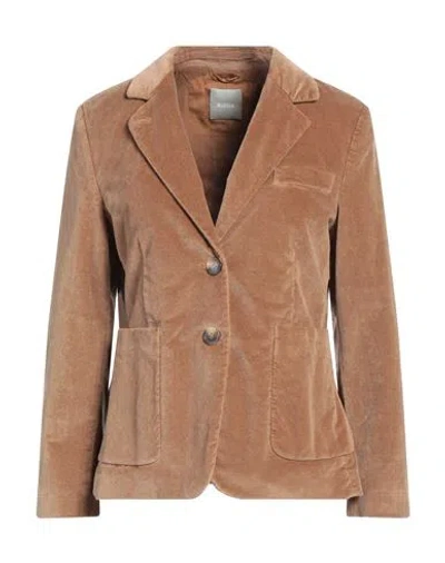 Kiltie Woman Blazer Camel Size 10 Cotton, Viscose, Elastane In Beige