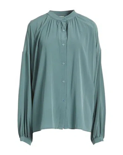 Kiltie Woman Shirt Slate Blue Size 8 Silk, Elastane In Green