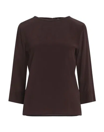 Kiltie Woman Top Dark Brown Size 12 Silk, Elastane