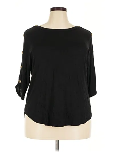 Pre-owned Kim & Cami 3/4 Sleeve Top Black Cold Shoulder Neckline Tops