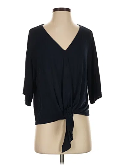 Pre-owned Kim & Cami 3/4 Sleeve Top Black Plunge Neckline Tops