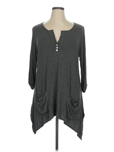 Pre-owned Kim & Cami 3/4 Sleeve Top Gray V Neck Tops