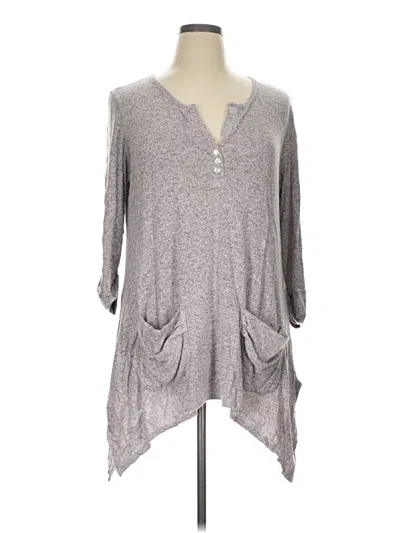 Pre-owned Kim & Cami 3/4 Sleeve Top Gray V-neck Tops