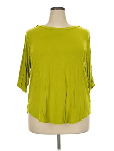 Pre-owned Kim & Cami 3/4 Sleeve Top Green Cold Shoulder Neckline Tops