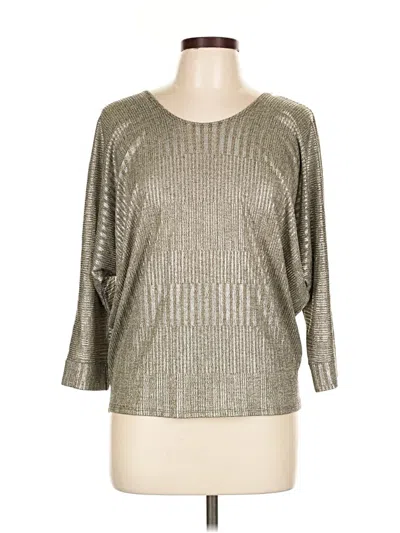 Pre-owned Kim & Cami 3/4 Sleeve Top Silver Metallic Pattern Boatneck Tops