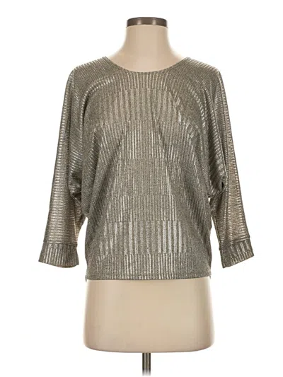 Pre-owned Kim & Cami 3/4 Sleeve Top Silver Metallic Pattern Boatneck Tops
