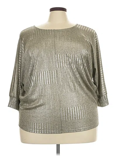 Pre-owned Kim & Cami 3/4 Sleeve Top Silver Metallic Pattern Boatneck Tops