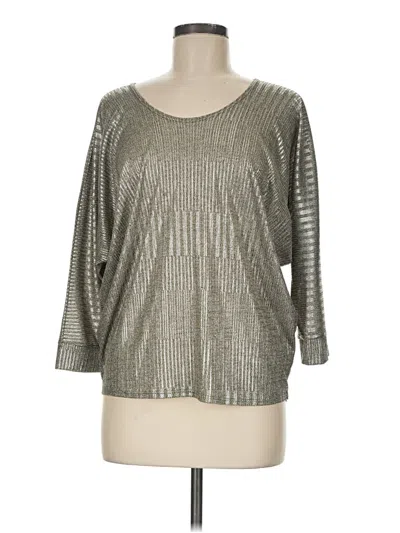 Pre-owned Kim & Cami 3/4 Sleeve Top Silver Metallic Pattern Scoop Neck Tops