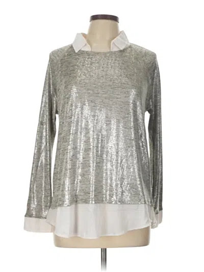 Pre-owned Kim & Cami Long Sleeve Blouse In Silver