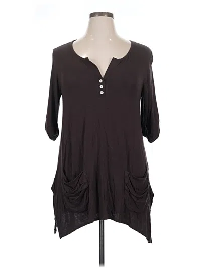Pre-owned Kim & Cami Long Sleeve Henley Shirt In Brown