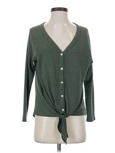 Pre-owned Kim & Cami Long Sleeve Top Green Plunge Neckline Tops