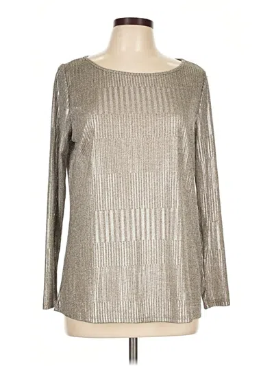 Pre-owned Kim & Cami Long Sleeve Top Silver Metallic Pattern Boatneck Tops