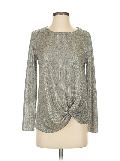 Pre-owned Kim & Cami Long Sleeve Top Silver Metallic Pattern Crew Neck Tops