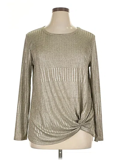Pre-owned Kim & Cami Long Sleeve Top Silver Metallic Pattern Crew Neck Tops
