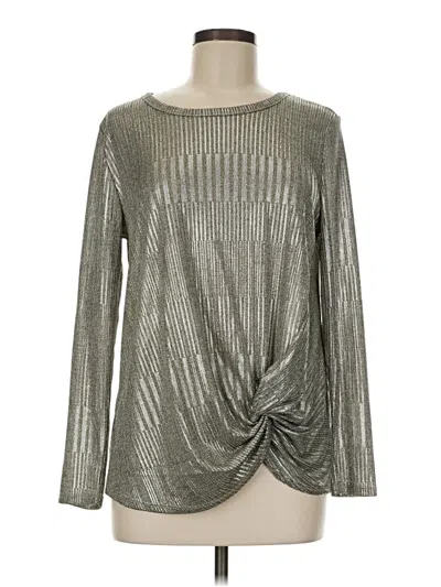 Pre-owned Kim & Cami Long Sleeve Top Silver Metallic Pattern Crew Neck Tops