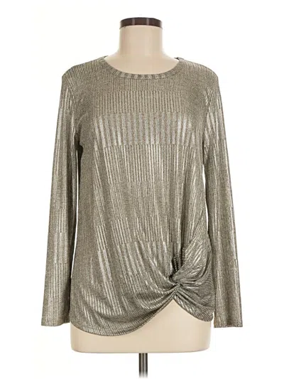 Pre-owned Kim & Cami Long Sleeve Top Silver Metallic Pattern Crew Neck Tops