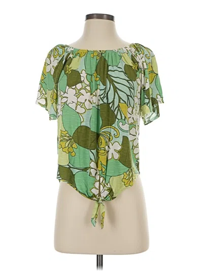 Pre-owned Kim & Cami Short Sleeve Blouse In Green