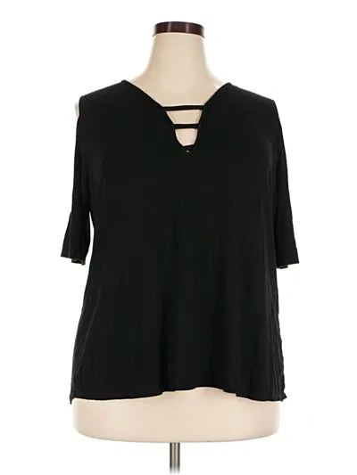 Pre-owned Kim & Cami Short Sleeve Top Black Keyhole Neckline Tops