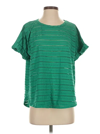 Pre-owned Kim & Cami Short Sleeve Top Green Keyhole Neckline Tops