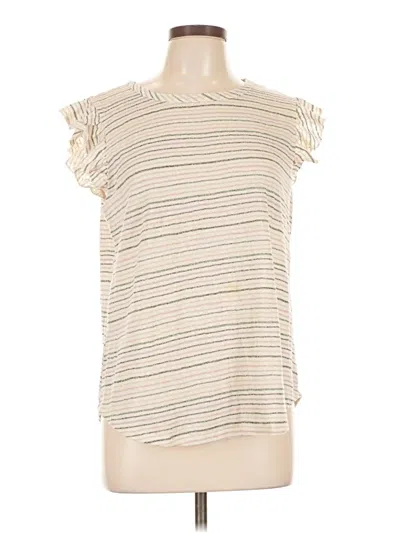 Pre-owned Kim & Cami Short Sleeve Top Ivory Ruffles Neckline Tops In White