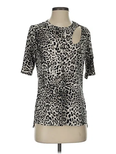 Pre-owned Kim & Cami Short Sleeve Top Silver Animal Print Pattern Keyhole Neckline Tops