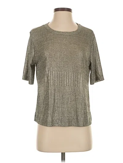 Pre-owned Kim & Cami Short Sleeve Top Silver Metallic Pattern Crew Neck Tops