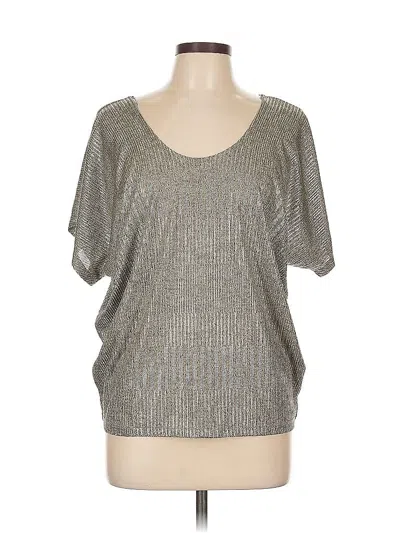 Pre-owned Kim & Cami Short Sleeve Top Silver Metallic Pattern Scoop Neck Tops