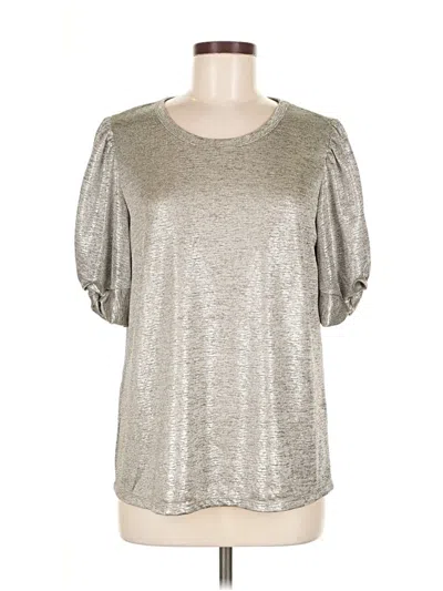 Pre-owned Kim & Cami Short Sleeve Top Silver Metallic Pattern Scoop Neck Tops