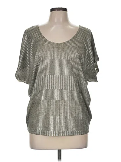 Pre-owned Kim & Cami Short Sleeve Top Silver Metallic Pattern Scoop Neck Tops