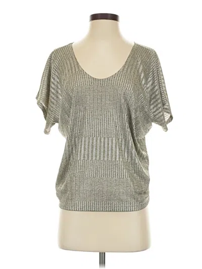 Pre-owned Kim & Cami Short Sleeve Top Silver Metallic Pattern Scoop Neck Tops