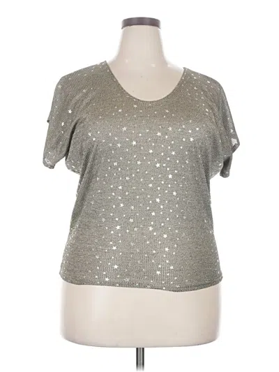 Pre-owned Kim & Cami Short Sleeve Top Silver Stars Pattern Scoop Neck Tops