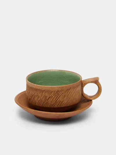Kim Pan-ki Comb Pattern Celadon Espresso Cup And Saucer  Abask Luxury Gift In Animal Print