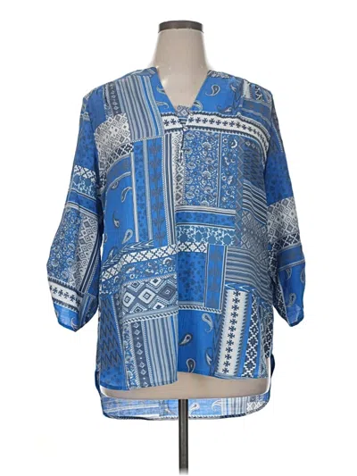 Pre-owned Kim Rogers 3/4 Sleeve Blouse In Blue