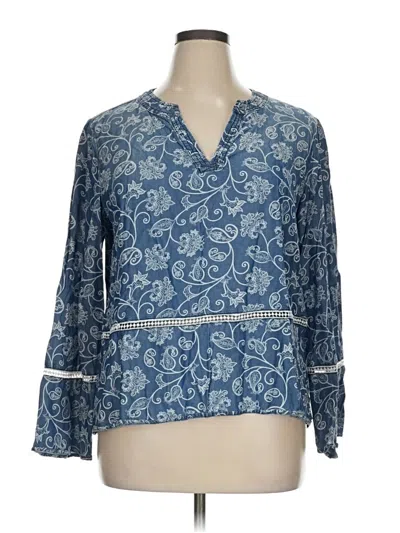 Pre-owned Kim Rogers 3/4 Sleeve Blouse In Blue