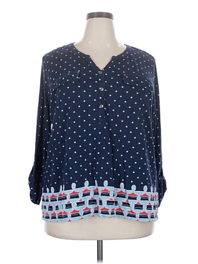 Pre-owned Kim Rogers 3/4 Sleeve Blouse In Blue