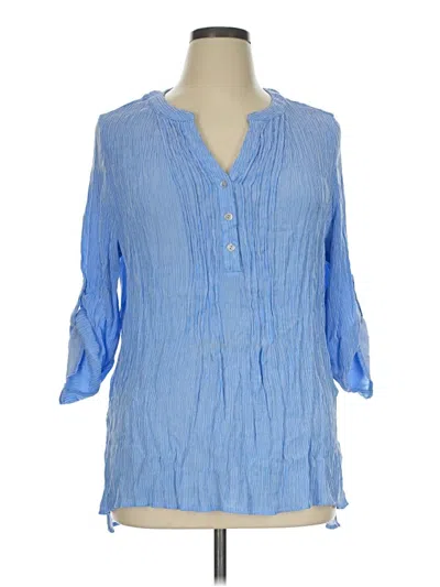 Pre-owned Kim Rogers 3/4 Sleeve Blouse In Blue