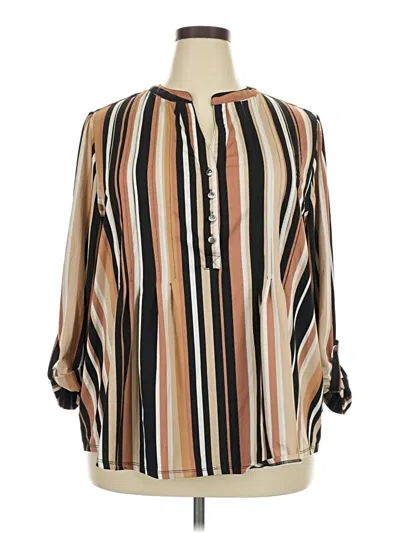 Pre-owned Kim Rogers 3/4 Sleeve Blouse In Brown