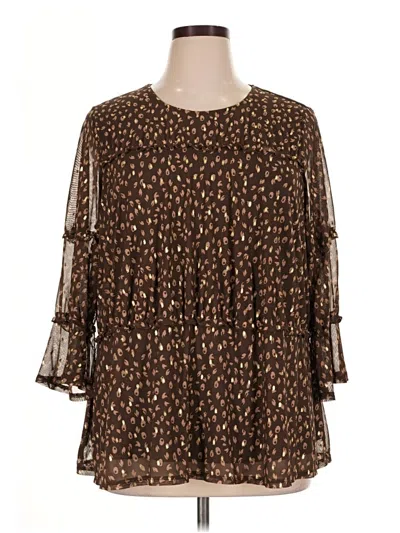 Pre-owned Kim Rogers 3/4 Sleeve Blouse In Brown