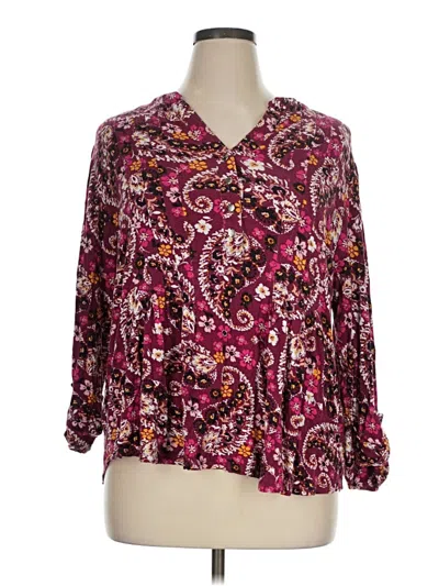 Pre-owned Kim Rogers 3/4 Sleeve Blouse In Burgundy