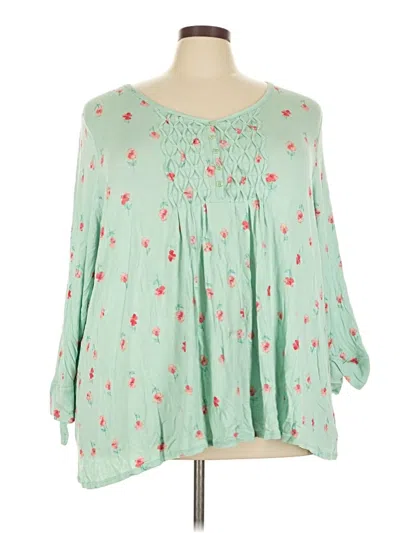 Pre-owned Kim Rogers 3/4 Sleeve Blouse In Green