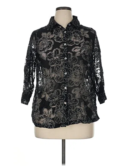 Pre-owned Kim Rogers 3/4 Sleeve Button Down Shirt In Black