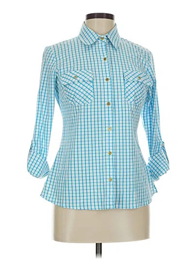 Pre-owned Kim Rogers 3/4 Sleeve Button Down Shirt In Blue