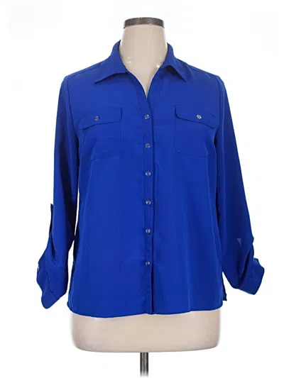 Pre-owned Kim Rogers 3/4 Sleeve Button Down Shirt In Blue