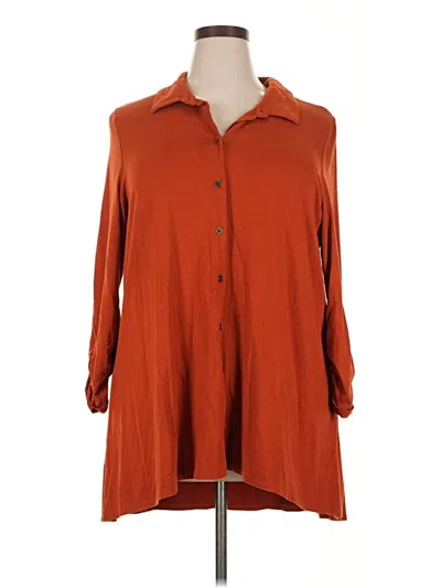 Pre-owned Kim Rogers 3/4 Sleeve Button Down Shirt In Orange
