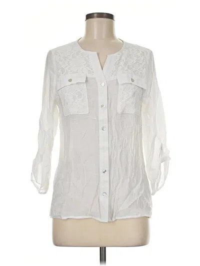 Pre-owned Kim Rogers 3/4 Sleeve Button Down Shirt In White
