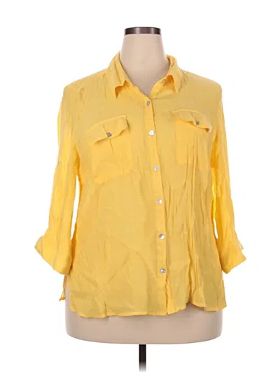 Pre-owned Kim Rogers 3/4 Sleeve Button Down Shirt In Yellow
