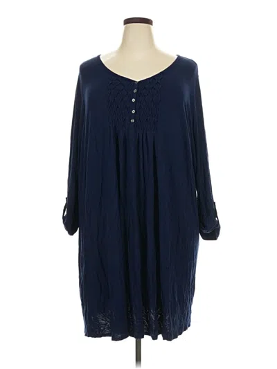 Pre-owned Kim Rogers 3/4 Sleeve Henley Shirt In Blue
