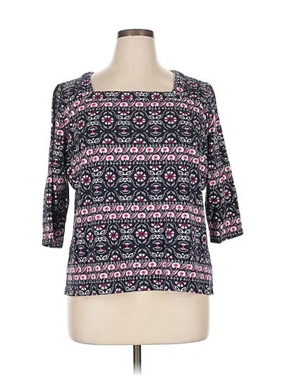 Pre-owned Kim Rogers 3/4 Sleeve Top Pink Square Neckline Tops