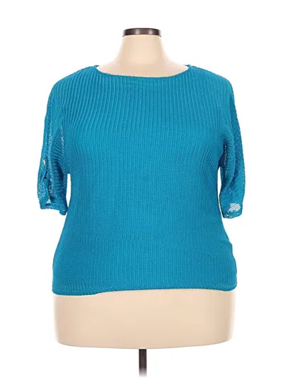 Pre-owned Kim Rogers 3/4 Sleeve Top Teal Boatneck Tops In Blue