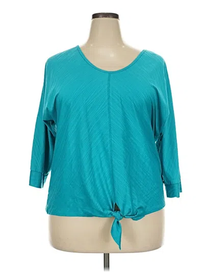 Pre-owned Kim Rogers 3/4 Sleeve Top Teal Keyhole Neckline Tops